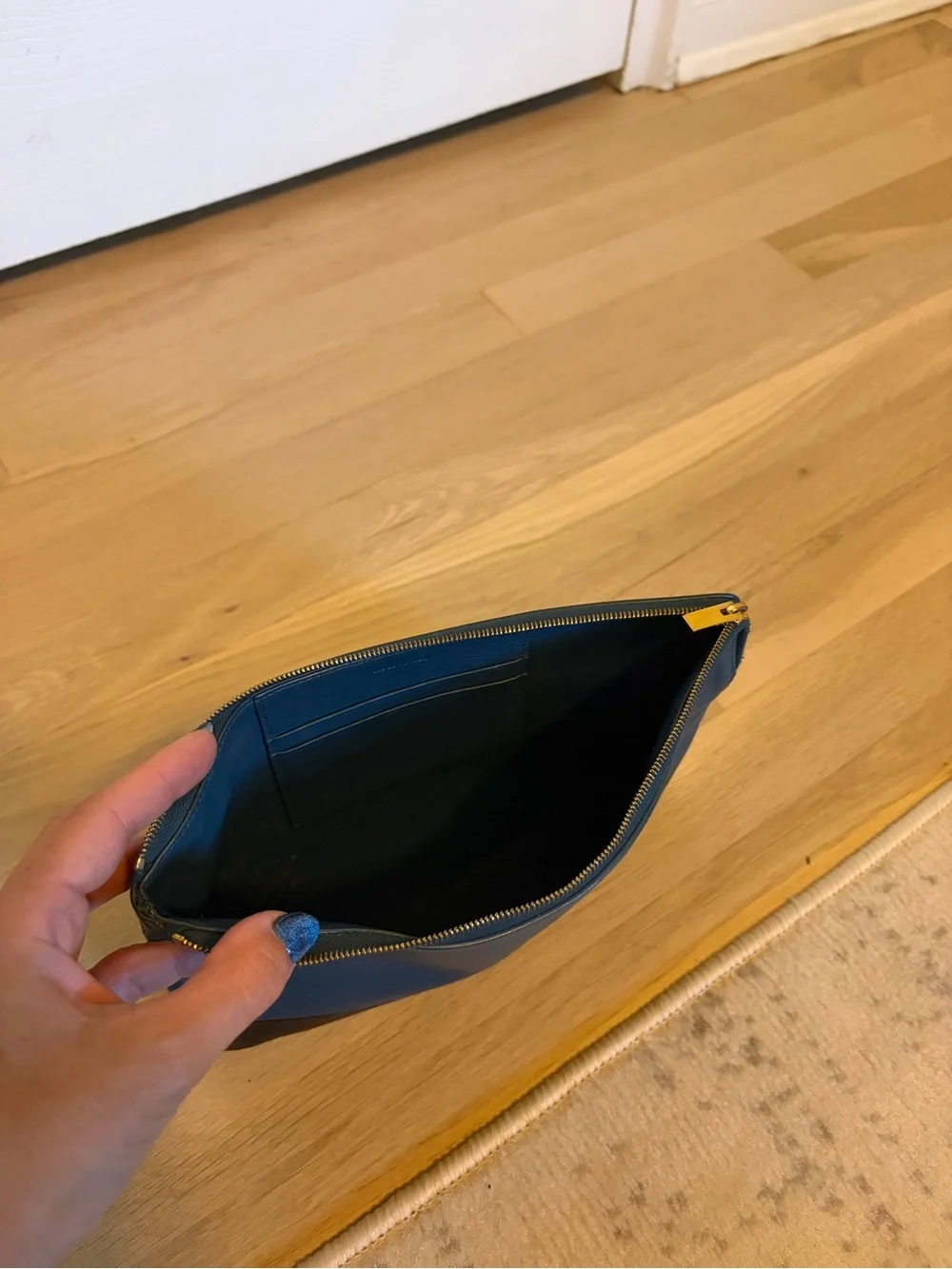 Celine Two-Tone Blue and Black Leather Zip Pouch
